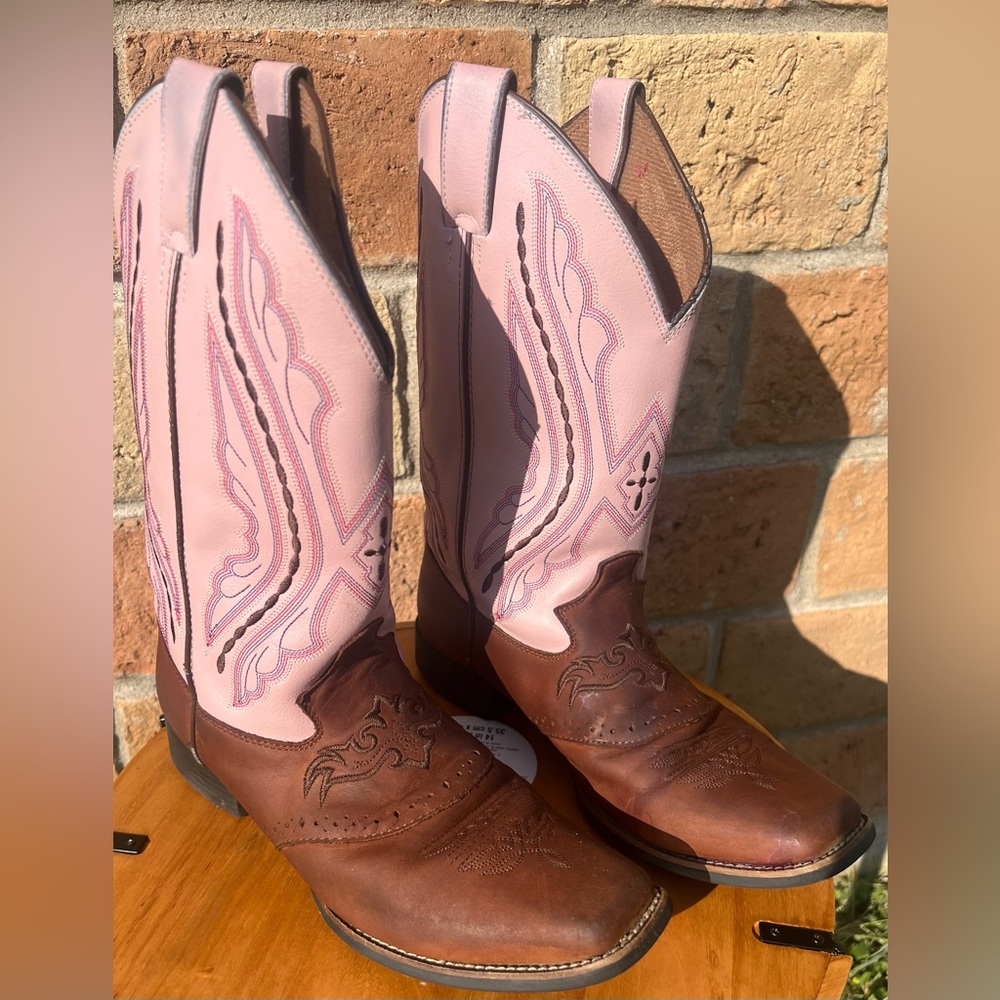 Justin Coffee Westerner Pink Luscious Cowgirl Women boot square toe-size 5.5 - Picture 6 of 11